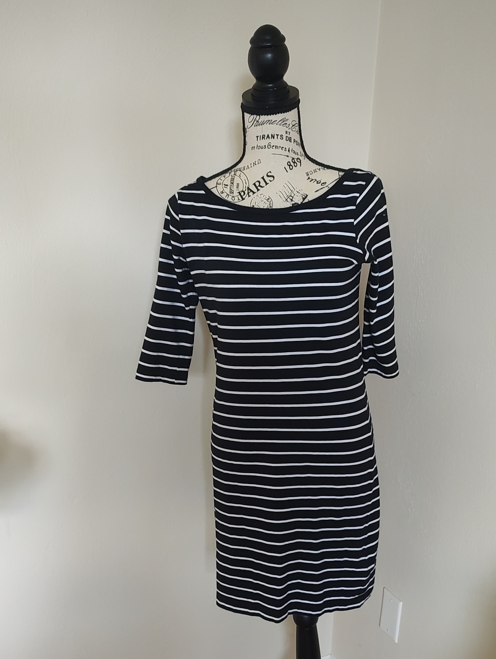 French Connection Striped Black and White Boatneck Dress